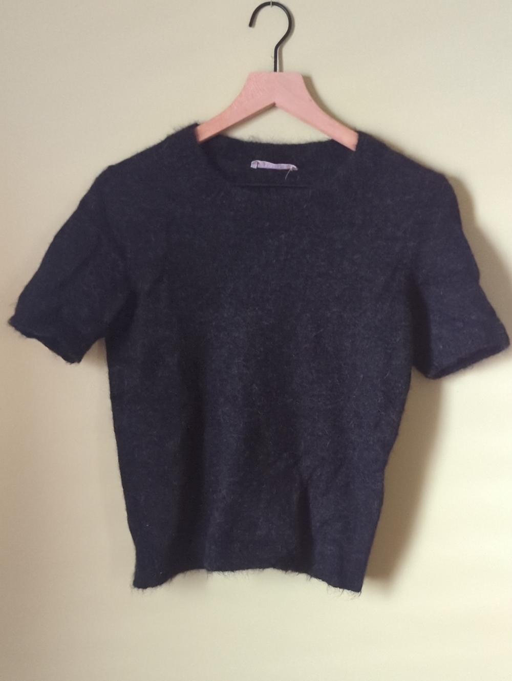 Everlane Black Alpaca Wool Short-Sleeve Crewneck Sweater